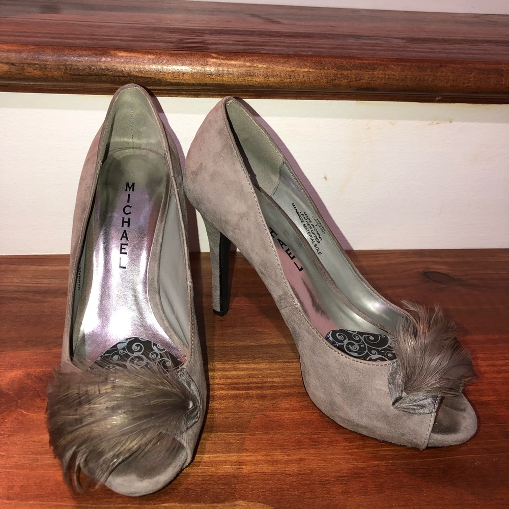 MICHAEL peep toe feather heels